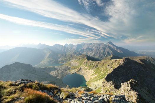 View of high peaks in the Carpathian Mountains.