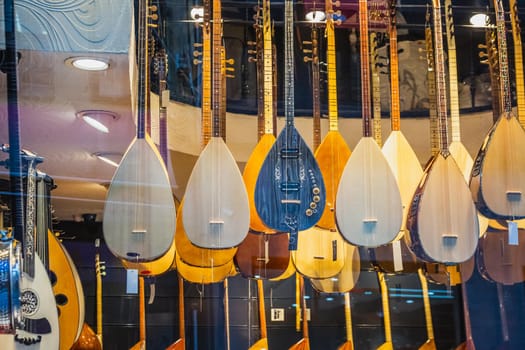 Turkish musical instruments are sold in the shop near Galata Tower.