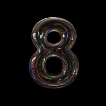 bubble digit 8 - 3d number isolated on a black background.
This 3d font collection is well-suited for various creative projects including but not limited to : Childhood. events. nature...