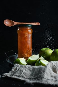 Homemade Apples jam. style rustic. selective focus.