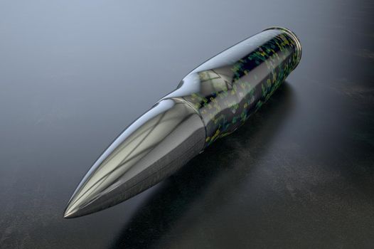 3D illustration, a projectile with a warhead in a sleeve on a dark background for a large-caliber weapon