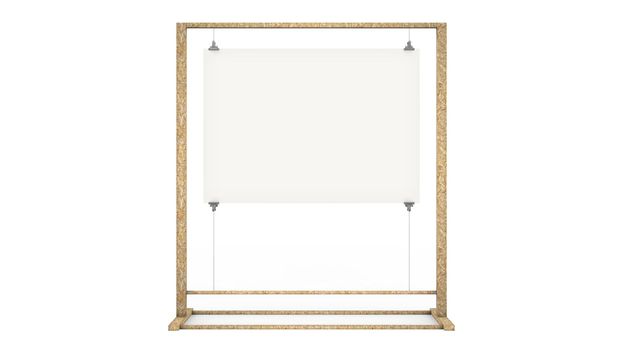 Horizontal Poster Display With Ropes and Wood Frame Mockup