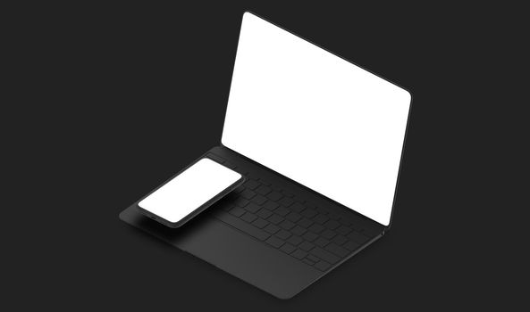 Dark Concept Notebook and Phone Mockup