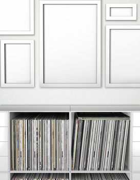 Photorealistic Poster Mockup Frames With Empty Bookcase 5mm 5 Frame