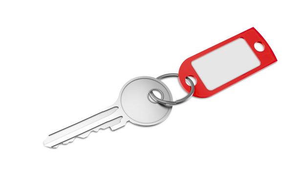 Plastic Keychain Mockup With Key Perspective View