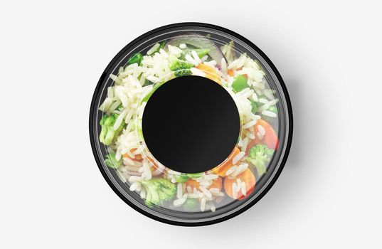 Rice Vegetable Salad Food Container With Sticker Mockup
