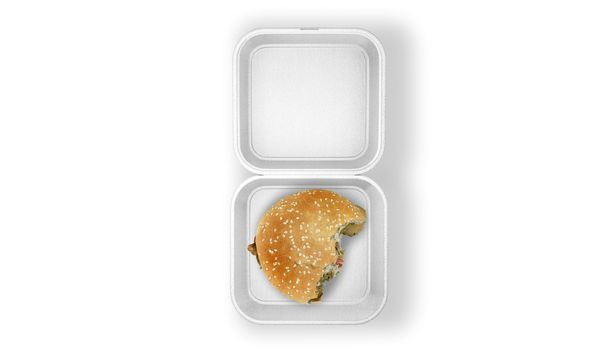 White Food Container Sticker With Burger Bite Mockup