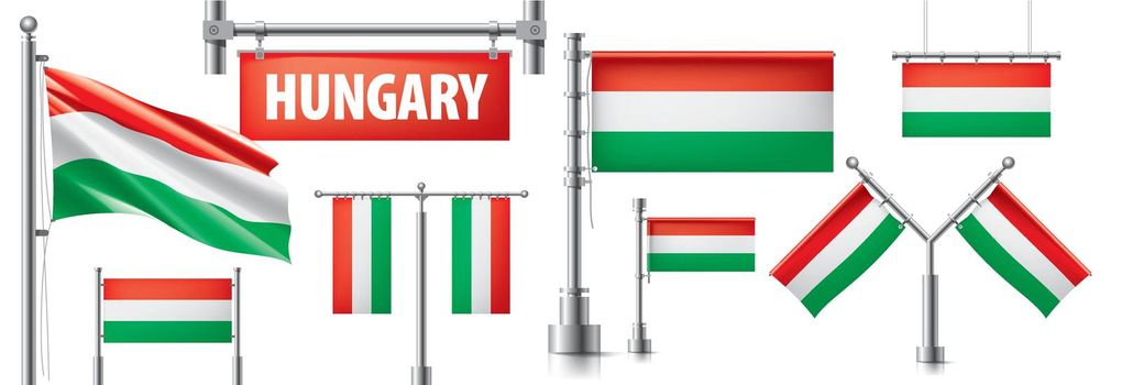Vector set of the national flag of Hungary in various creative designs.
