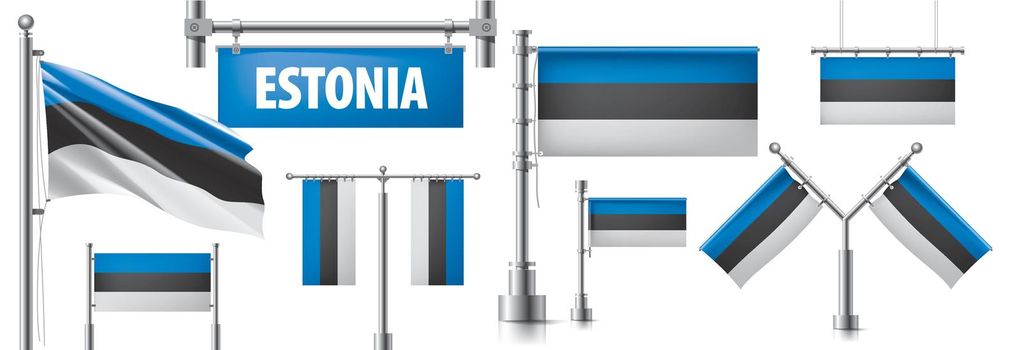 Vector set of the national flag of Estonia in various creative designs.