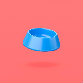 Empty Blue Plastic Pets Bowl on Flat Red Background with Shadow 3D Illustration