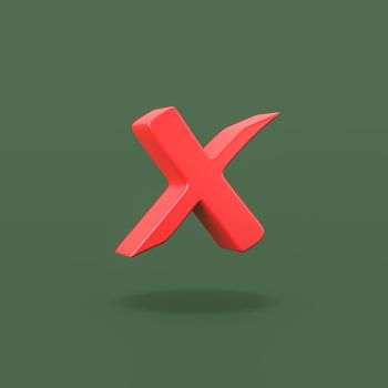 Red Deny Mark on Flat Green Background with Shadow 3D Illustration