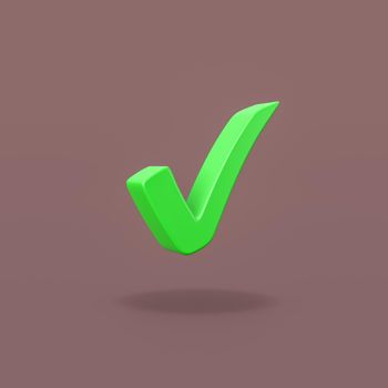 Green Check Mark on Flat Dark Red Background with Shadow 3D Illustration
