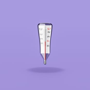 Funny Clinical Thermometer on Flat Purple Background with Shadow 3D Illustration