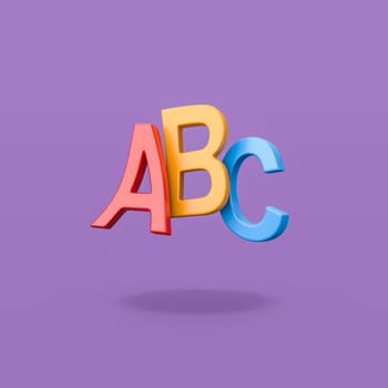 Colorful ABC Funny Text Shape on Flat Purple Background with Shadow 3D Illustration, Education Concept