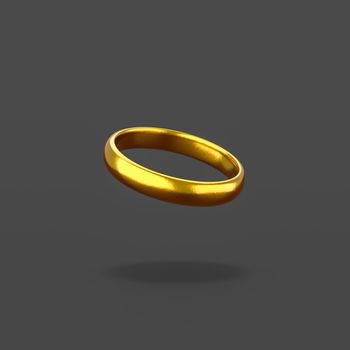 One Single Golden Ring on Flat Black Background with Shadow 3D Illustration