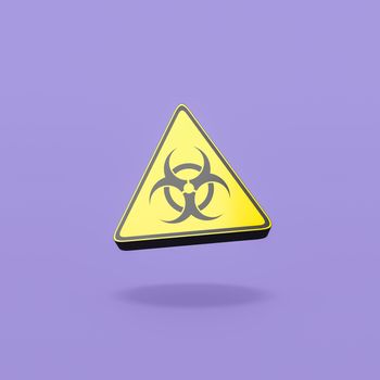 Black and Yellow Pandemic Symbol Warning Triangle on Flat Purple Background with Shadow 3D Illustration