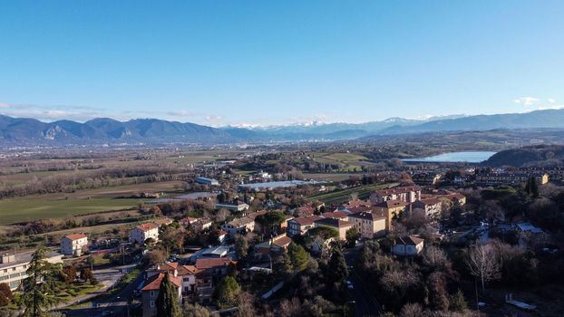 aerial photograph of the landscape of Terni with the lake of Narni in the Ternana valley