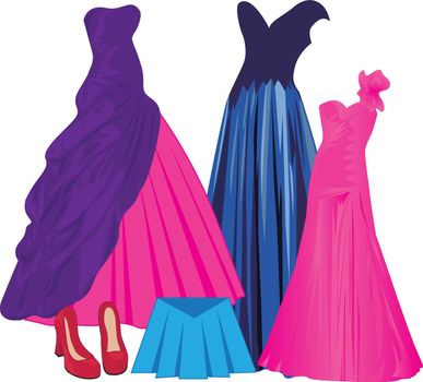 Evening dresses for young women collection for evening party vector illustration