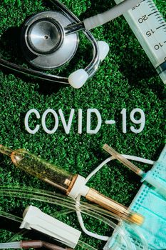 Coronavirus covid-19 medical still life concept background