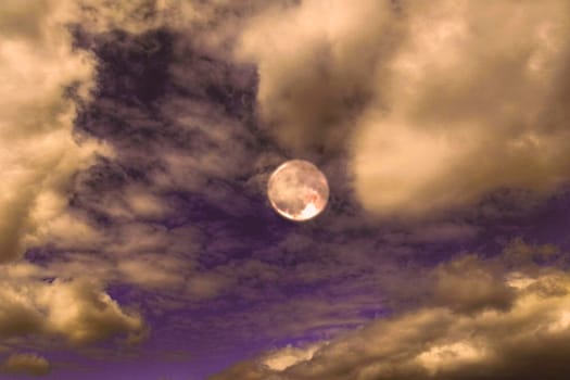 Purple sky, picture in front in the evening.