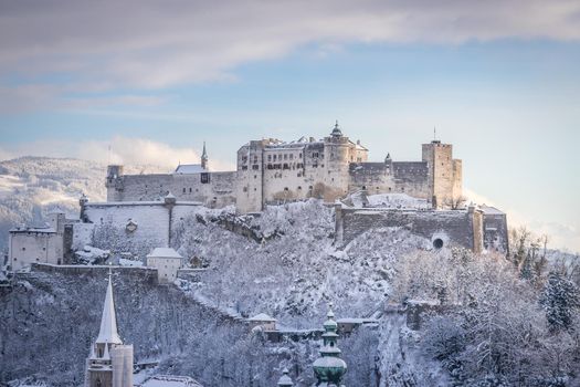Fortress Hohensalzburg in the Winter, snowy