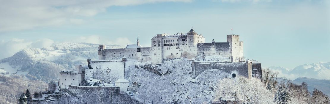 Fortress Hohensalzburg in the Winter, snowy