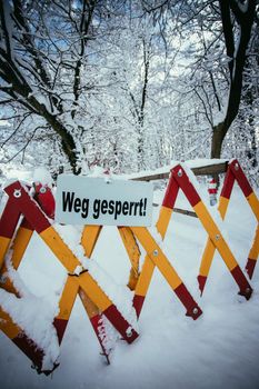 Closed walking path, winter, danger of avalances