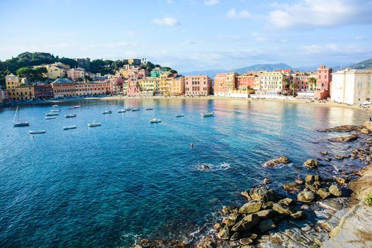 the Bay of Silence in Sestri Levante in Italy seen from the Rocca