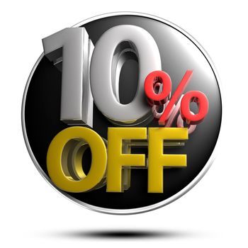 10% OFF on white background illustration 3D rendering with clipping path.