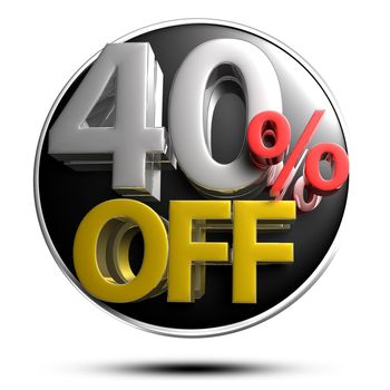 40% OFF on white background illustration 3D rendering with clipping path.