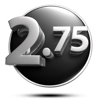 numbers 2.75 isolated on white background illustration 3D rendering with clipping path.