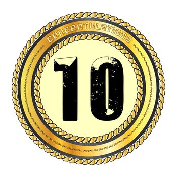 A golden 10 metal rope circular border over a white background