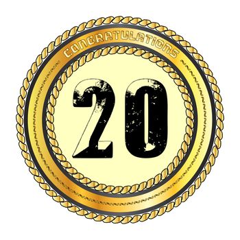 A golden 20 metal rope circular border over a white background