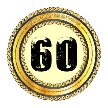 A golden 60 metal rope circular border over a white background