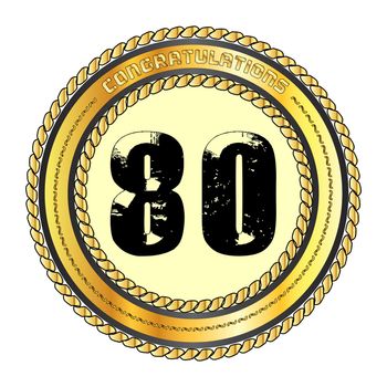 A golden 80 metal rope circular border over a white background