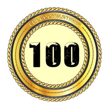 A golden 100 metal rope circular border over a white background