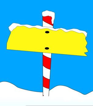 A blank sign in winter covered in snow