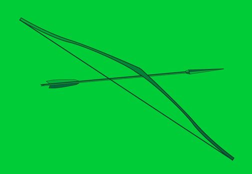 A stypical bow and arrow on gren as used by Robin Hood