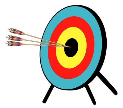 3 arrows hitting the target black bullseys over a white background