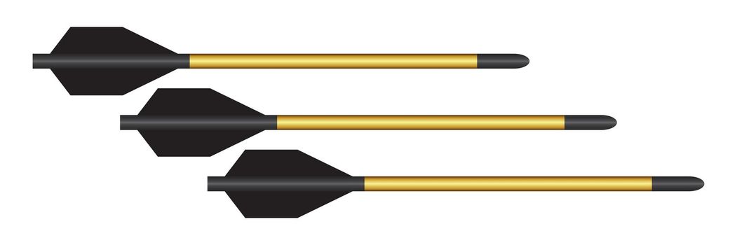 A set of 3 modern crossbow bolts set on a white background