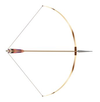 A typical longbow and arrow isolated, on a white background