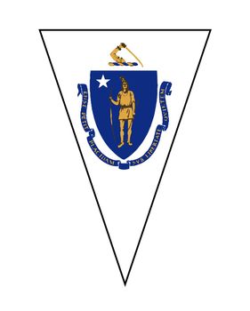 The flag of the USA state of Massachusetts of a bunting