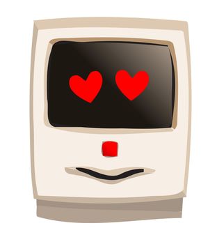 Early years desk top beige computer with love heart face on a white background