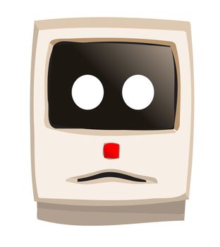 Early years desk top beige computer with sad face on a white background