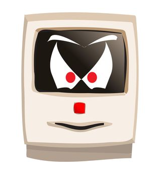 Early years desk top beige computer with ghost face on a white background