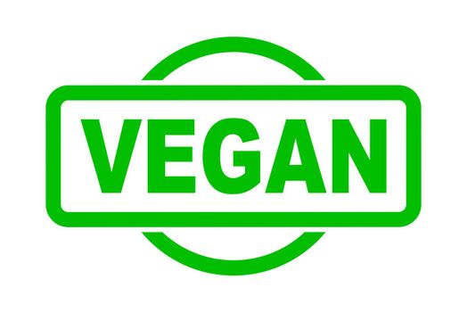 An vegan rubber stamp in green over a white background
