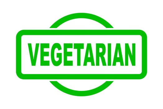 An vegitarian rubber stamp in green over a white background