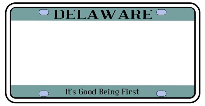 Blank Delaware state license plate in the colors of the state flag over a white background