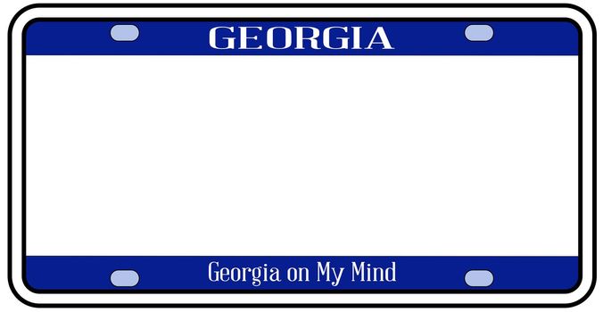 Georgia state license plate in the colors of the state flag over a white background