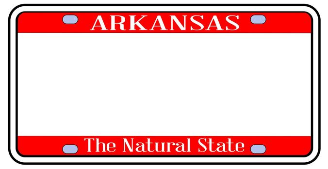 Arkansas state license plate in the colors of the state flag over a white background